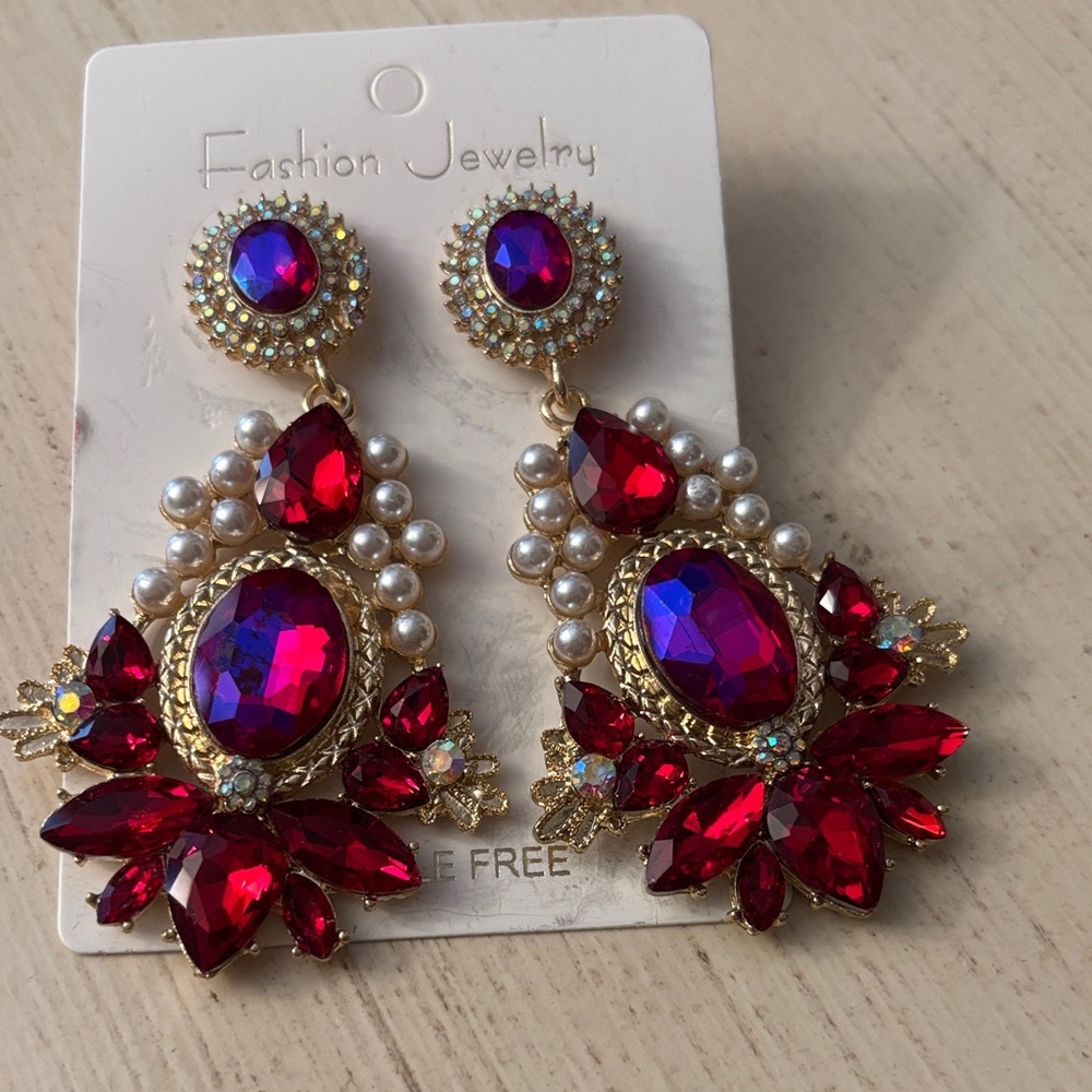 Elegant Red and Gold Statement Earrings